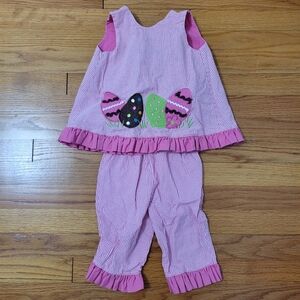 Toddler Girl Easter Outfit 24 M Pink Gingham Easter Eggs Pants Swing Top Ruffles